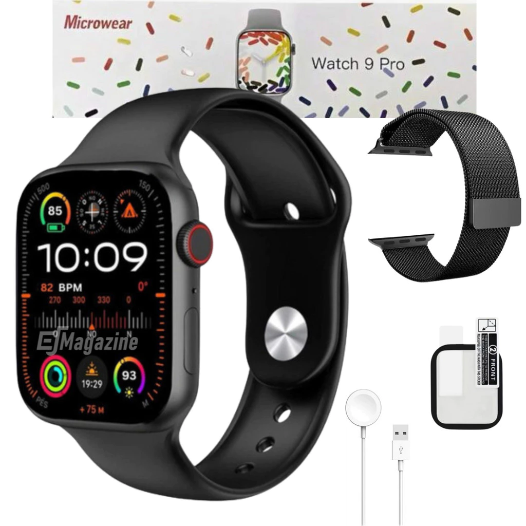 Relógio Smartwatch W29 Pro Series 9 Preto Pulseira Metal Milanese Película Memória Interna