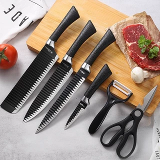 Kit 6 Peças Conjunto de Faca Carne Cutelo Legumes Aço Carbono Descascador Tesoura Profissi