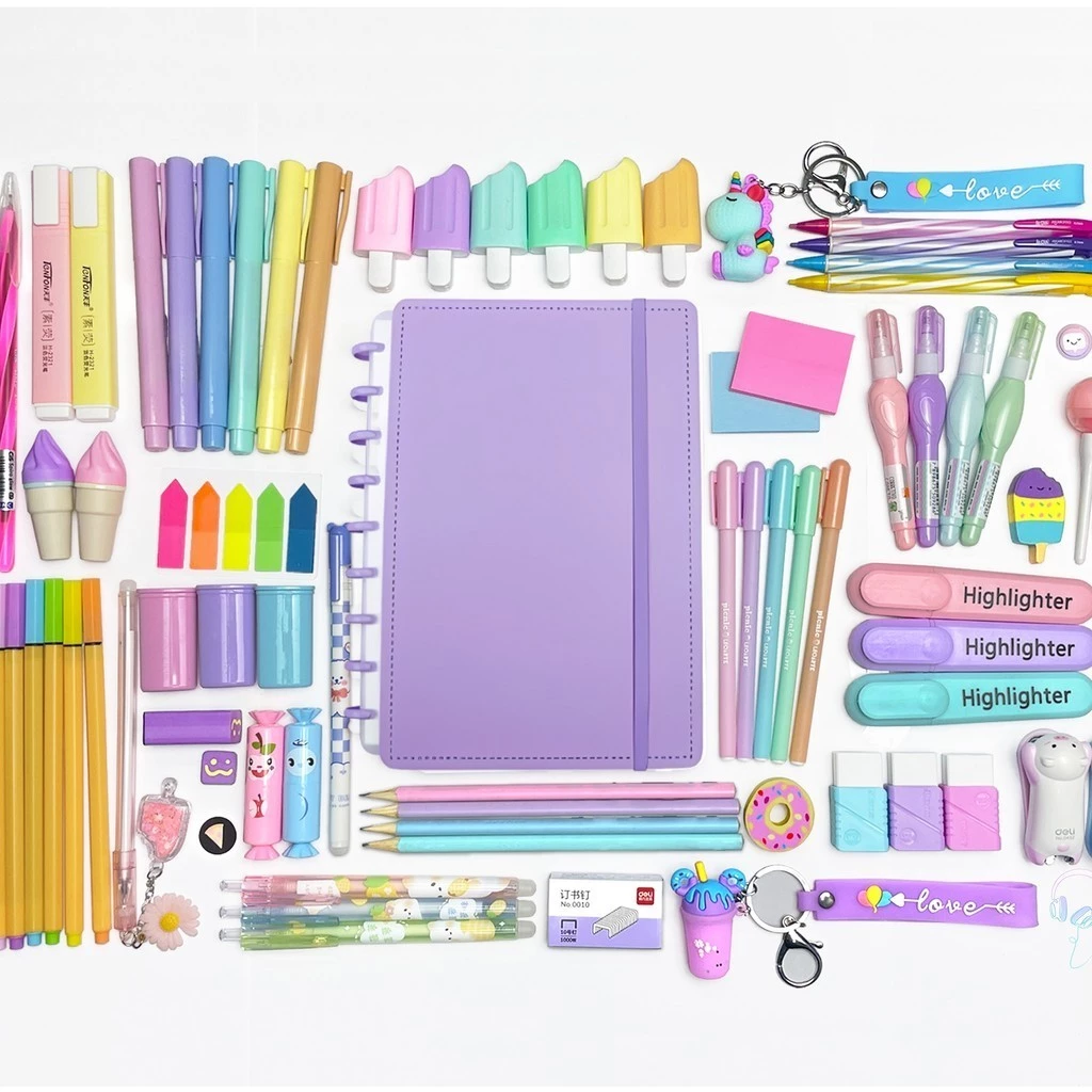 Kit Papelaria 2026 Caderno de Disco Capa Pastel Divertida Kawaii Fofo Bloquinho Presente Volta as Aulas KTPPC-19-2
