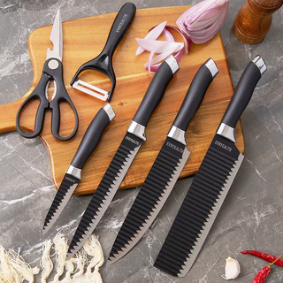 facas de cozinha/Churrasco Profissional Antiaderente 6 Peças Preto/colorido