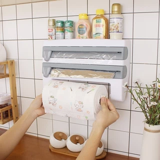 Dispenser 4 em 1 Cortador Papel Filme Aluminio Porta Papel Toalha Tempero Organizador de C