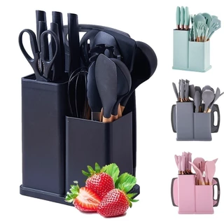 Kit Jogo de Cozinha 19 Peças com Tábua em Silicone