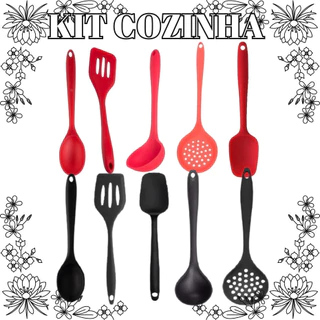 Kit 5 Ou 4 Peças De Silicone Espátula Concha Escumadeira Colher Espátula Vazada Para Cozin