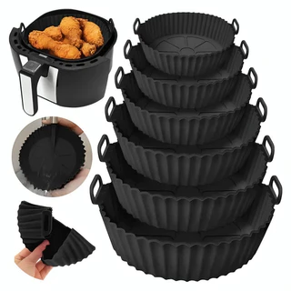 Kit 6 Forma de Silicone para Fritadeira Air Fryer com Alça Antiaderente Cozinha Forma de A