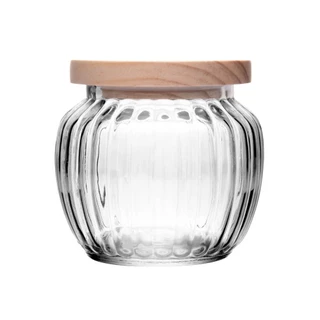 Pote Porta Mantimento de Vidro 600ml com Tampa de Pinus Wolff para Grãos Cereal Temperos C
