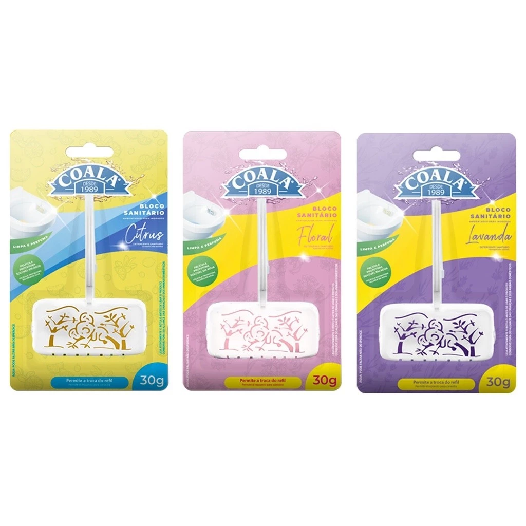 Bloco Sanitário - Coala 30g - COMPLETO C/ SUPORTE E REFIL - MODELOS EXCLUSIVOS