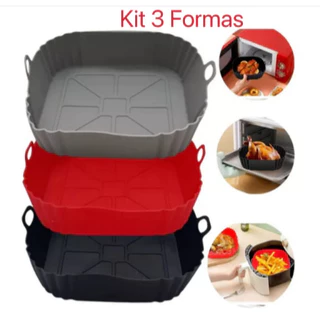 KIT 3 Formas de Silicone Quadrada Antiaderente Assadeira Air Fryer e Forno Forma para Frit