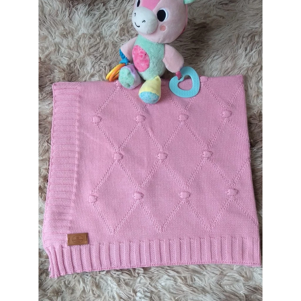 Manta Bebê De Tricô Cobertor Saida Maternidade Pipoquinhas