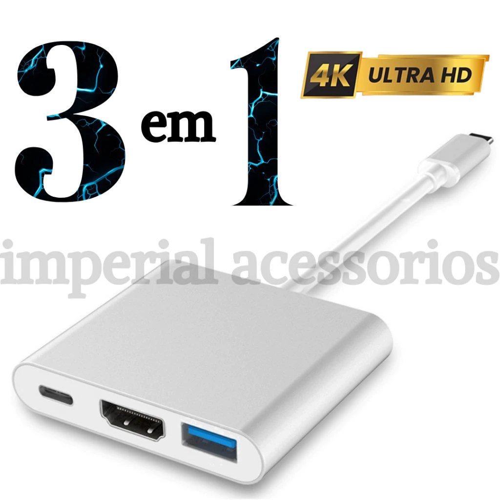 Hub USB-C 3 em 1 com HDMI