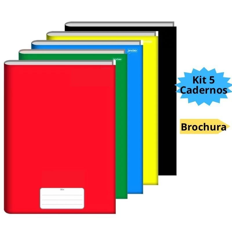 Kit 5 Cadernos Brochura Grande A4 96 folhas Capa Dura Brochurao Escolar Papelaria Infantil Credeal