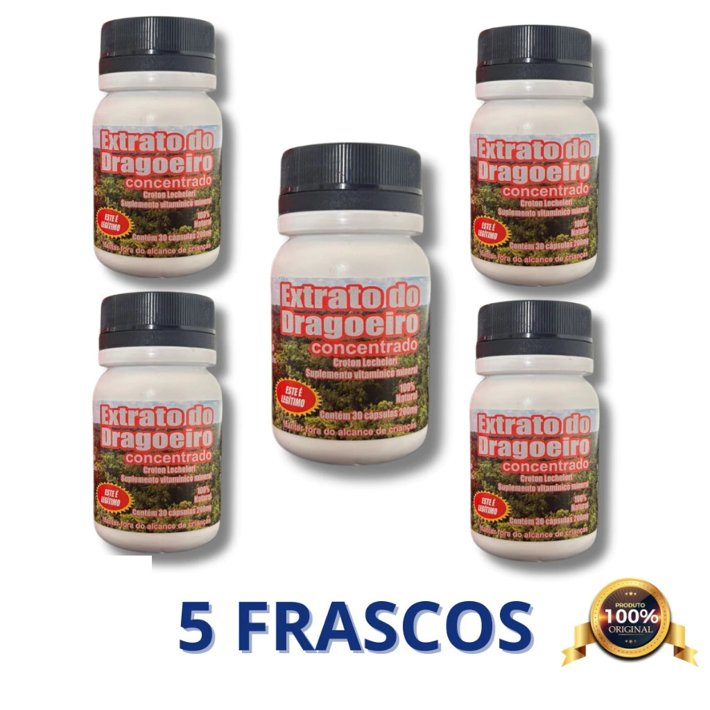 05 Frascos Extrato De Dragoeiro Concetrado Natural Em Cápsulas Original - Suplemento Natural