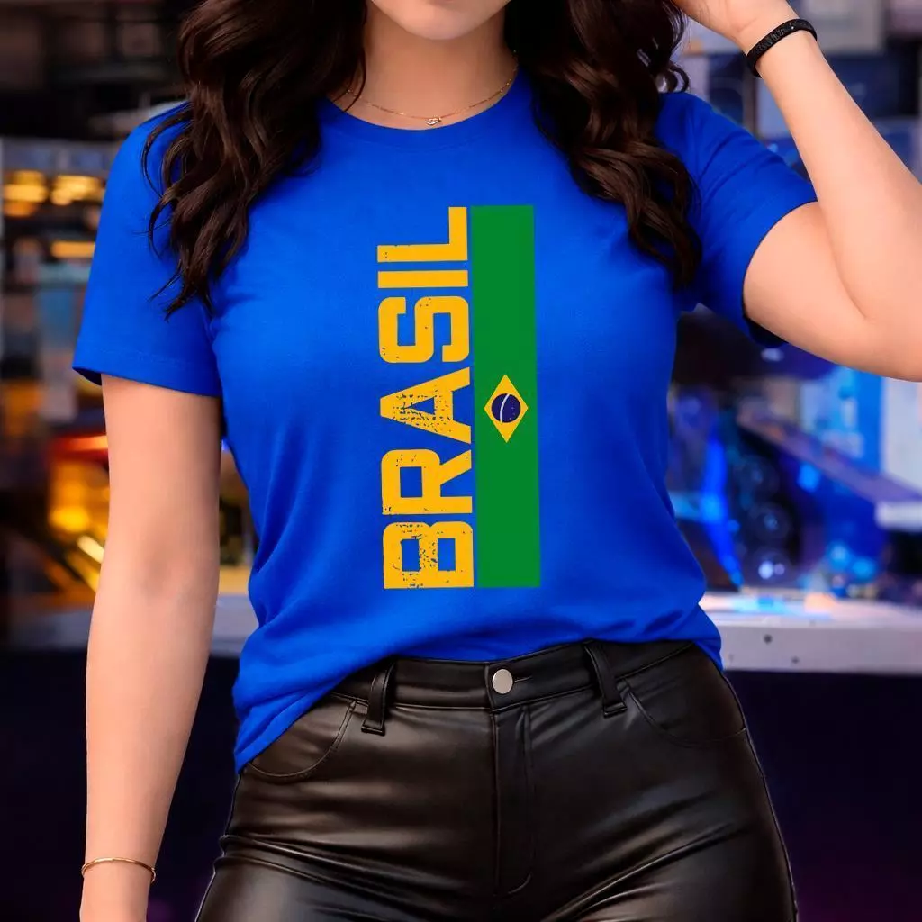 Camiseta Brasil Blusa Feminina Brasil Camiseta T-shirt Copa do Brasil Camisa Casual 100% Algodão