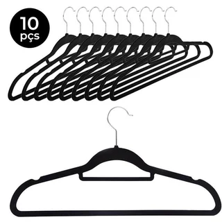 Cabide de Veludo Slim com Gravateiro 42cm Preto 10 pecas