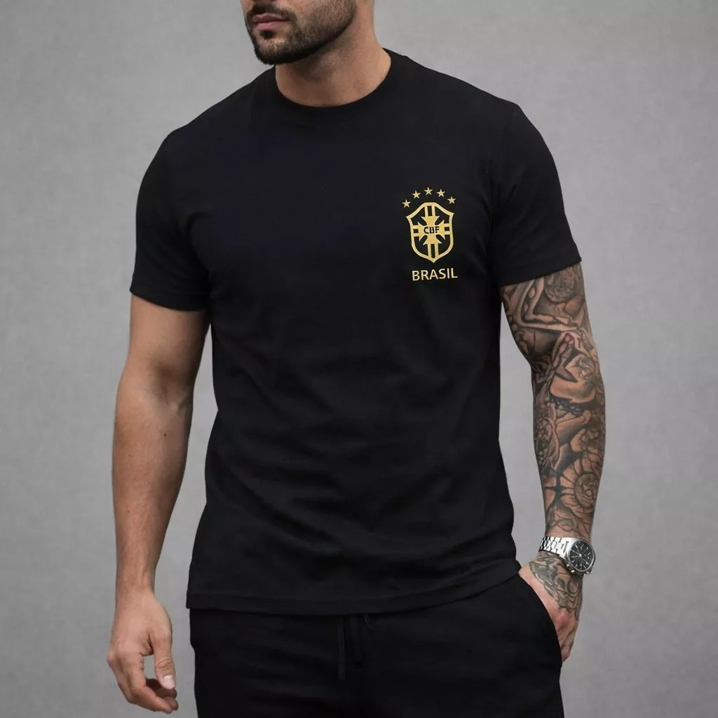 Camisa Time do Brasil Masculina Brasileira 100% Algodão Premium Copa do Mundo Hexa Camiseta Brasil