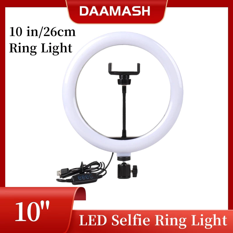 Luz LED de 10 Polegadas para Selfie, Luz de Preenchimento para Fotografia, Anel de Luz para Gravação