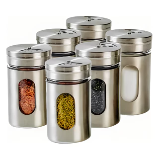 Kit 6 Porta Condimento Para Saleiro Pimenteiro Temperos Aço Inox Peso Inox Tampa Dosadora