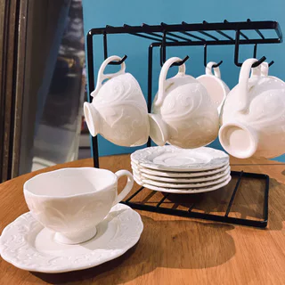 Conjunto Xícaras Café Luxo 12 Peças - 6xicars 6Pires Elegantes - Presente Fino