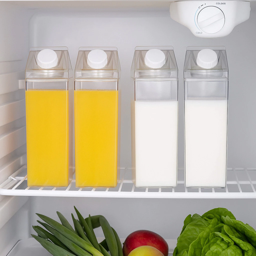 Kit 4 Garrafas 1000ml De Acrílico Transparente Caixa De Leite Geladeira Leite Suco Bebidas Água Chá