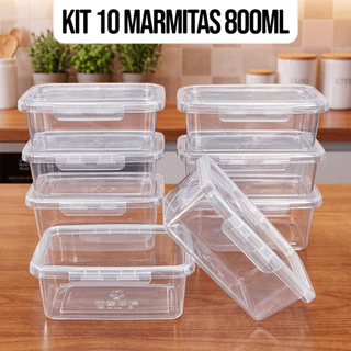 10 Marmitas Potes 800ml Travas Laterais hermeticas - Livres de BPA Alimentos organiza cong