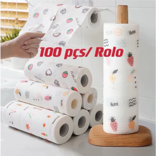 100 peças /Rolo Pano De Limpeza Reutilizável Absorvente Água Preguiçoso Seco Lavável Toalh