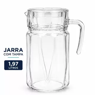 Jarra De Vidro Transparente Com Tampa 1,97L Suco E Água