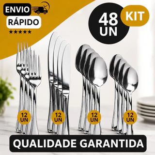 Jogo de Talheres 12/24/48 peças Aço Inox 12 Facas 12 Garfos de Mesa 12 Colheres e 12 Colhe