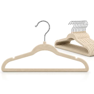Kit 25 Cabides de Veludo Bege Slim Antideslizante Fino Gancho Giratório 360 Guarda Roupa C