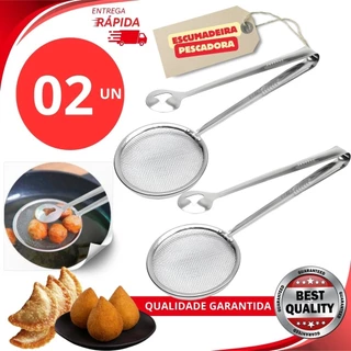 Kit 02 - Escumadeira Pescadora Para Fritura C/pegador Em Inox 2 Em 1 Variáveis Utilidades