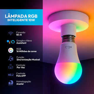 Kit Lâmpada Smart LED RGB Wi-Fi Alexa Google E27 10W