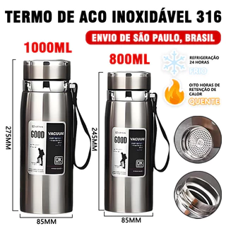 Garrafa 800ml/1000ml Inox Térmica Com Infusor Prata Dourada De Água Café Parede Dupla Com