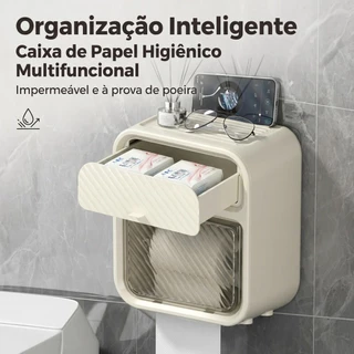 Caixa Porta Papel Higiênico Dispenser Organizador Banheiro Com Suporte Celular e Porta Det