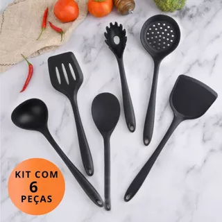 Kit Utensílios de Cozinha Silicone 6 Peças Antiaderente Resistente ao Calor Espátulas