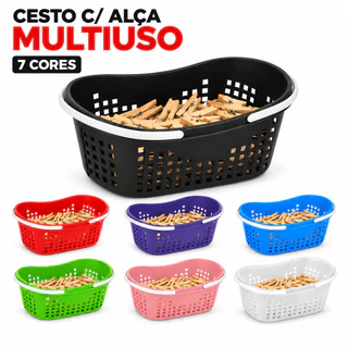 Cesto C/ Alça Plástico Resistente Multiuso Prendedor de Roupa Copa Casa Banheiro Lavanderi