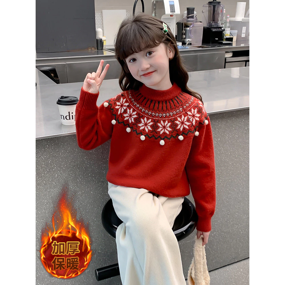 Meninas camisola vermelha meia gola alta moda outono inverno moda moda moda camisola crianças inverno topos