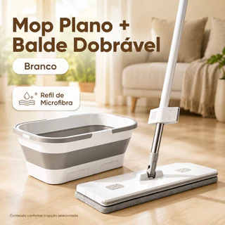 Mop Plano 360° com Refil de Microfibra | Opções com Balde Dobrável para Limpeza da Casa