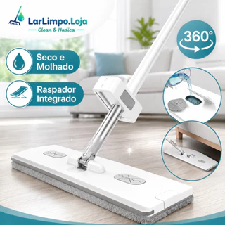 Esfregão Mop Plano 360° com Refil de Microfibra | Uso Seco e Úmido para Limpeza de Pisos