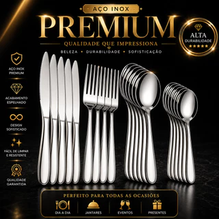 Jogo de Talheres 12/24/36/48 Peças Conjunto Kit Garfo Faca e Colher Prime Cozinha Aço Inox