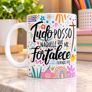 Caneca Frases Religiosa Deus Jesus Salmos Vibes Colorida para presente Porcelana - 325ml