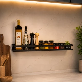 Prateleira Porta Temperos Preto Fosco Aço Organizador Cozinha Banheiro e Lavabo Luxo Pared