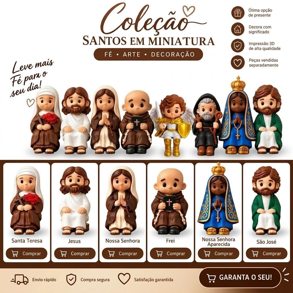 Santos em Miniatura Bonequinhos Religiosos Decorativos para Casa, Fé e Devoção