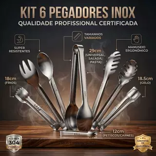 Kit Pegador Cabo Longo Pegadores Universal Massa E Salada 29cm Aço Inox Para Cozinha Rest