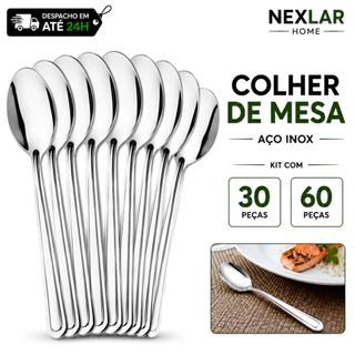 Kit 30 ou 60 Jogo De Colher De Mesa Em Inox 18cm Talheres Talher Para Cozinha Buffet Colhe