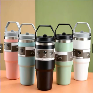 Garrafa Térmica 900ML Com Alça Aço Inoxidável Isolamento Térmico Com Canudo Para Academia