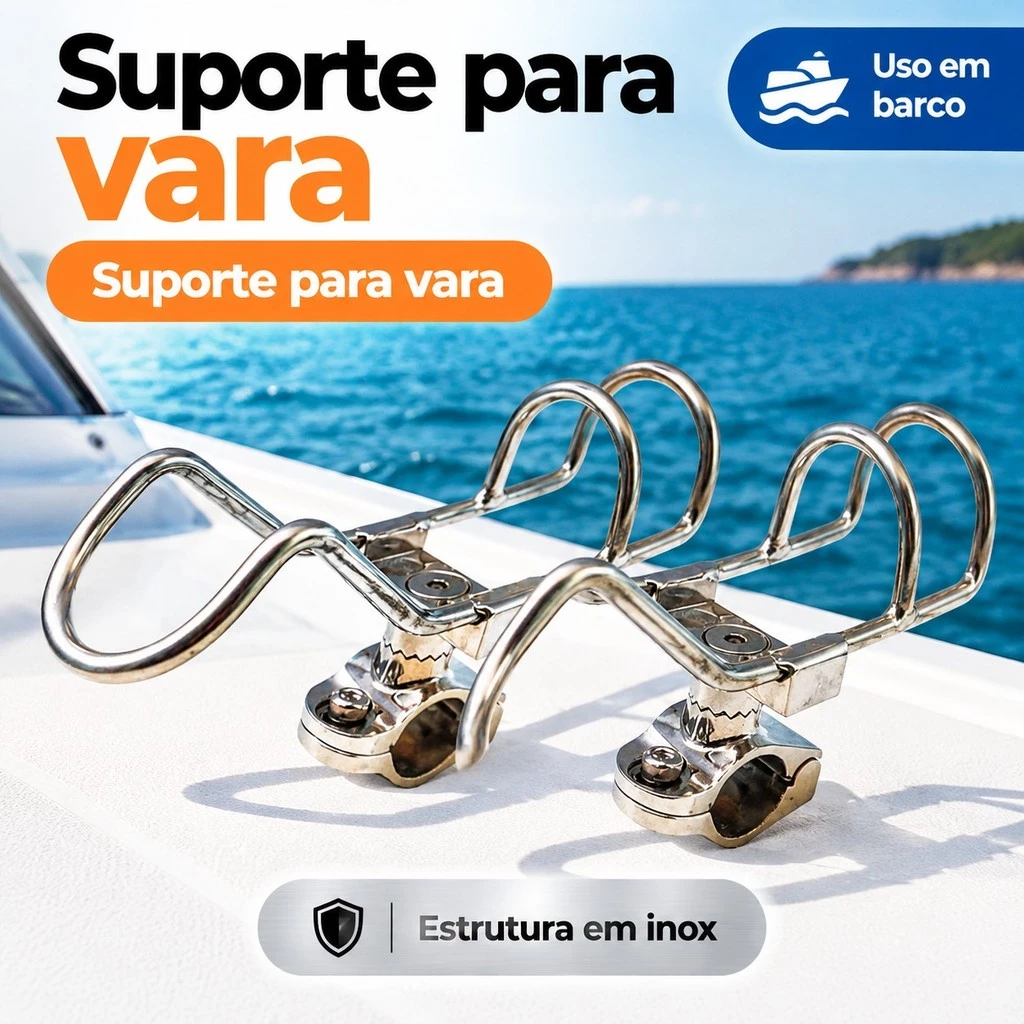 Suporte Duplo de Vara de Pesca Náutica em Inox 316