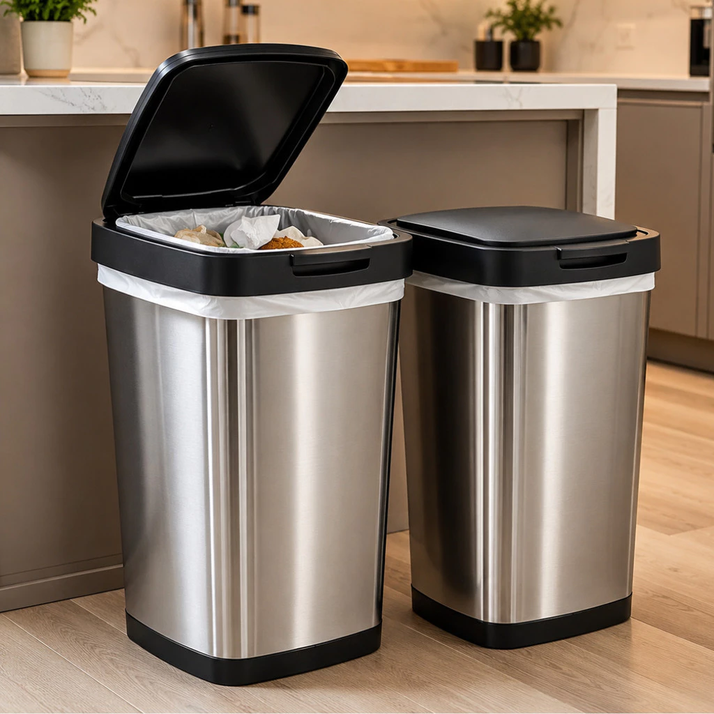 Jogo De Lixeira Inox 9L Tampa Click para Cozinha Banheiro | 1 ou Kit 2 Unidades Moderna Premium
