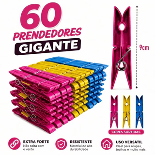 Kit com 60 / 48 / 36 / 24 / 12 - Prendedores de Roupas Plástico GIGANTE Mega Reforçado - C