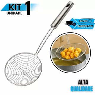 Escumadeira de Fritura Inox Aramada Utensílio de Cozinha para Pastel Batata e Salgados