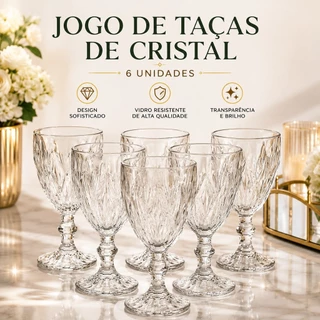 Jogo de Taças de Vidro Vintage Lapidada 6 Peças 330ml Presente para Casamento Mesa Posta D