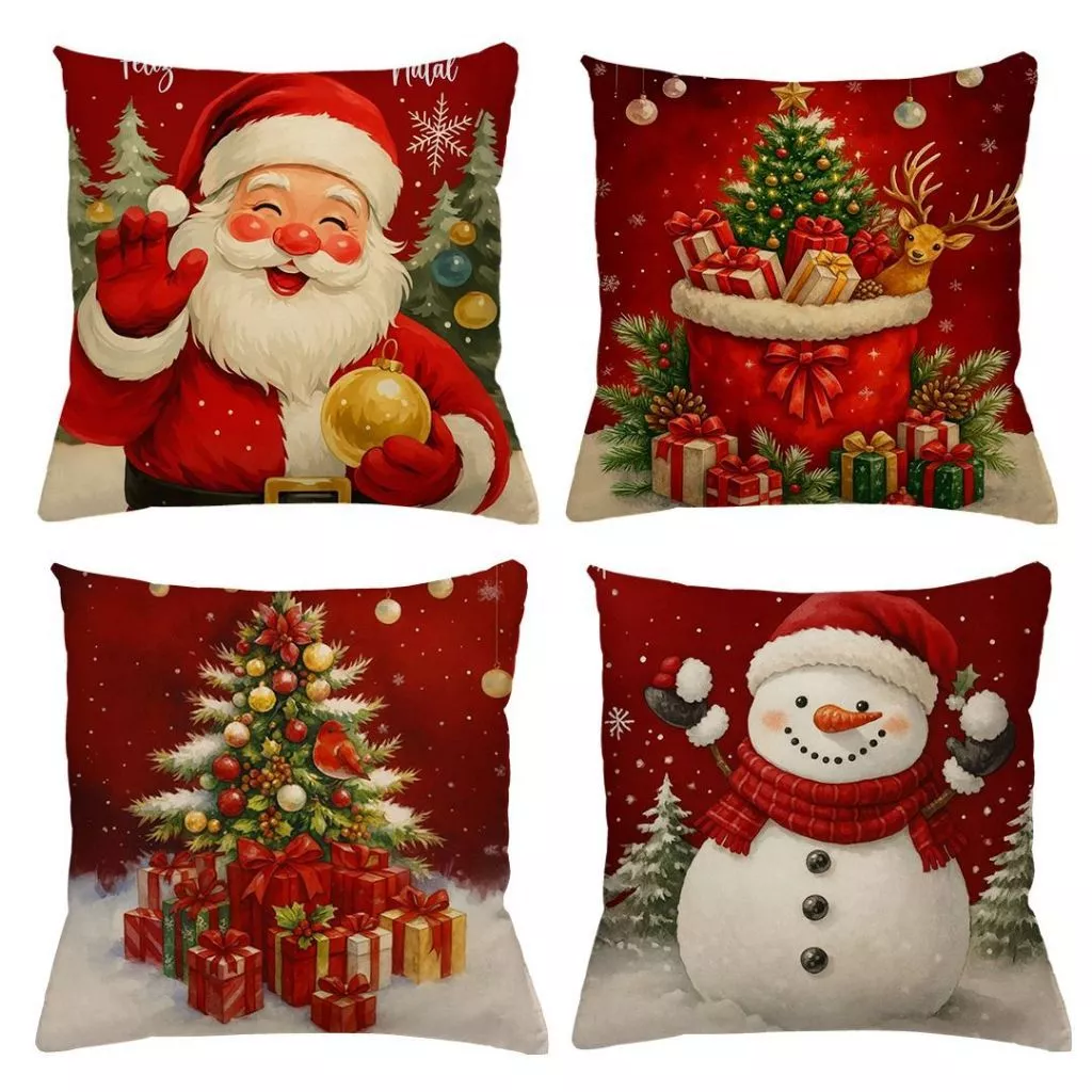 Kit 4 Capas de Almofadas Decorativas Natal