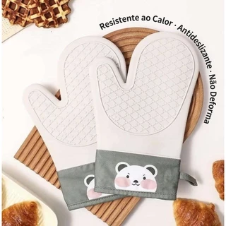 Kit 2 Luvas Térmicas de Cozinha Silicone Ursinho 300°C Forno Air Fryer Antiderrapante
